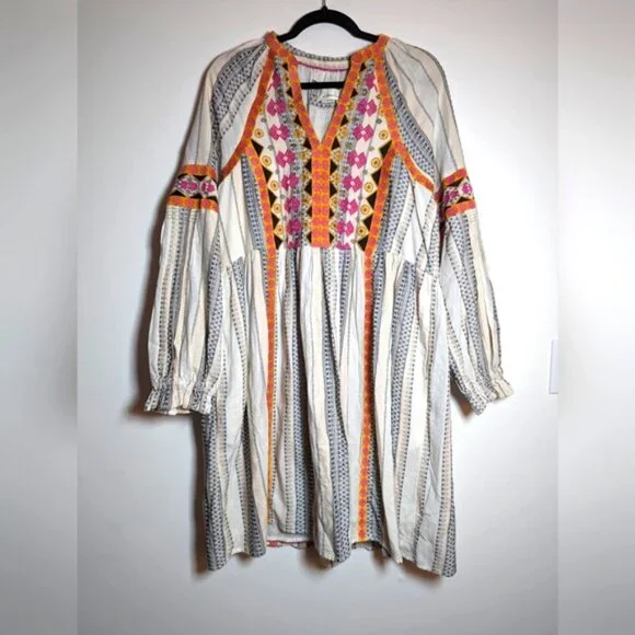 Anthropologie Lottie Embroidered Boho Mini Dress Large